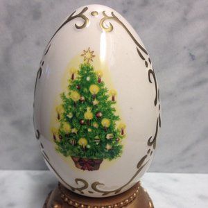 Vintage Holiday Porcelain Egg with Stand